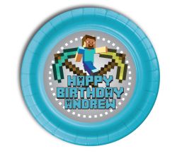 12 MineCraft Personalized Party Plates 7" Meal Size