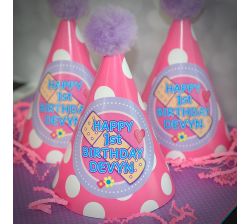 12 Pink & White Polka Dot Doc McStuffins Personalized Party Hats