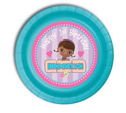 12 Turquoise Blue Doc McStuffins Personalized Party Plates 7" Cake & Snack Size