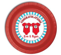 12 Twin 1 Twin 2 Dr. Seuss Onesies Personalized Twin Baby Shower Plates 9" Meal Size
