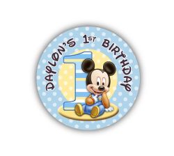 Baby Mickey First Birthday Personalized 2.25" Glossy Stickers