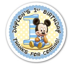 Baby Mickey First Birthday Personalized 3.33" Glossy Stickers