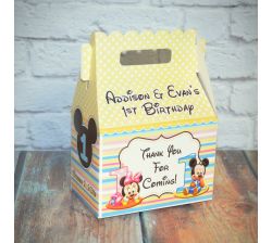 Baby Mickey & Minnie Mouse Twins First Birthday Gable Favor Box