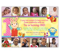 BabyFirst TV Harry the Bunny First Birthday Invitation Year in Photos for Girls, 16 count