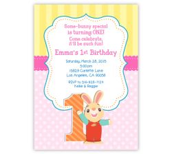 BabyFirstTV Harry the Bunny Birthday Invitation for Girls, 16 count