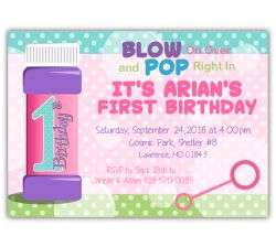 Blow Bubbles 1st Birthday Party Invitation, 16 count