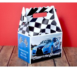 Blue Race Car Checkered Flag Racing Party  Personalized Gable Box Party Favor