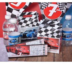 Blue Race Car Checkered Flag Racing Personalized Water Bottle Labels Self Adhesive