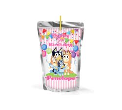 Add a personal touch to your Bluey themed birthday party for your little girl, in a pink color scheme  with our customizable juice pouch labels. Stick, personalize, and celebrate in style! High-Quality Material: We believe in delivering products of the hi