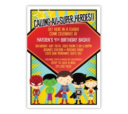 Calling All Super Heroes Superman, Batman, Wonder Woman, Spiderman Birthday Invitation, 16 count