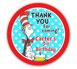 Cat in the Hat Birthday Party, Personalized 3" Stickers