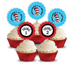 Cat in the Hat Birthday Party, Personalized Cupcake Pick Toppers