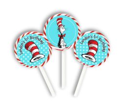 Cat in the Hat Birthday Party, Personalized Lollipop Favors