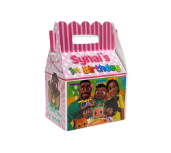 Cocomelon Birthday Party Favor Gable Box African American Pink Box