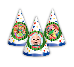 Cocomelon Birthday Party Personalized Guest Party Hats, 12 count