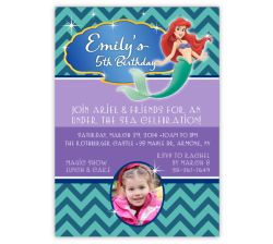 Disney Princess Ariel Little Mermaid Chevron Photo Birthday Invitation