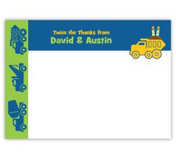 Double Load Dump Truck Twin Boys Thank You Note Card