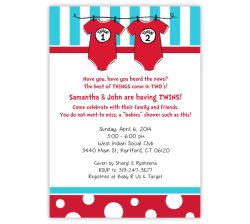 Dr Seuss Twin 1 & Twin 2 Boys Onesies on Baby Shower Invitation