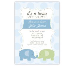 Elegant Elephants Twin Boys Baby Shower Invitation