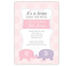 Elegant Elephants Twin Girls Baby Shower Invitation