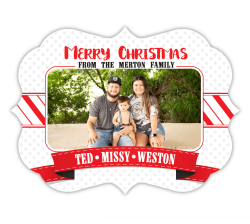 Fancy Frame Photo Christmas Card, Candy Cane Stripe