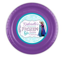 Frozen Birthday Party Custom Personalized Party Plates for Meals, Elsa & Anna Purple and Turquoise, Snowflakes Glitter