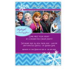 Frozen Ice Princess Characters on Chevron Birthday Party Invitation, 16 count
