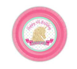 Golden Unicorn Party Personalized Plates, 7inch, 12 count