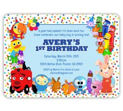 BabyFIrst TV Birthday Party Invitation, Confetti Dots, Blue background