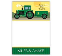 John Deere Tractor Twin Boys Thank You Note Card
