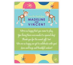 Little Monkeys Twins Pre-Printed Thank You Note Card