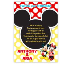 Mickey & Minnie Mouse Twins Pre-Printed Thank You Note Card