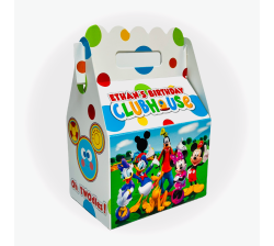Mickey Mouse Clubhouse White Background Multi Dot Birthday Party Favor Gable Box