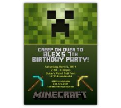 Minecraft Creeper Birthday Party Invitation