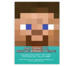 Minecraft Steve Head Birthday Party Invitation