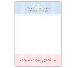 Pure Class Baptism Girl Boy Twins Thank You Note Card