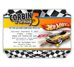 Hot Wheels Race Car Party Ticket Invitation