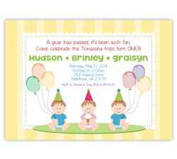 Sweet Babies on Stripes G&B Triplets Birthday Invitation
