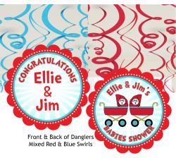 Thing 1 & Thing 2 Prams Twins Baby Shower Hanging Swirl Decorations 