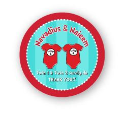 Twin 1 & Twin 2 Onesies Twins Names Baby Shower 2.25" Stickers