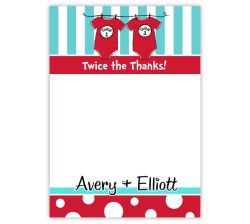 Twin Boys Dr. Seuss Onesies Baby Shower Thank You Note Card