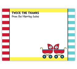 Twins Dr. Seuss Prams Baby Shower Thank You Note Card