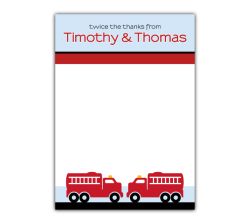 Two Fire Trucks Boys Thank You Note Card