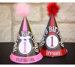 Bright Stripes Girl-Boy Personalized Party Hats for Twins
