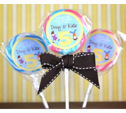 Jumping Gymnastics Twins Birthday Personalized Lollipop Favors