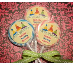 Triplets Party Hats Birthday Personalized Lollipop Favors