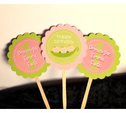 Triplet Girls Peas in a Pod Personalized Cupcake Toppers / Picks