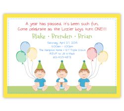 Sweet Babies Boy Triplets Birthday Invitation