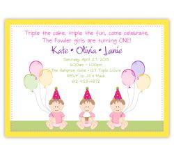 Sweet Babies Girl Triplets Birthday Invitation