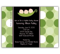Mod Peas Dots Triplet Girls Baby Shower Invitation